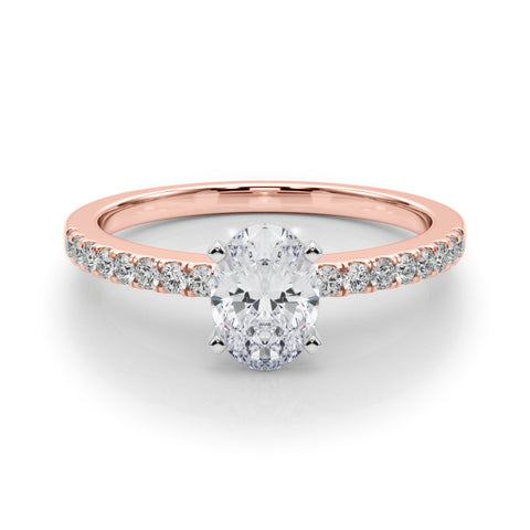 Rose gold Oval Solitaire Diamond with Pavé Band and Four-Prong Setting 1
