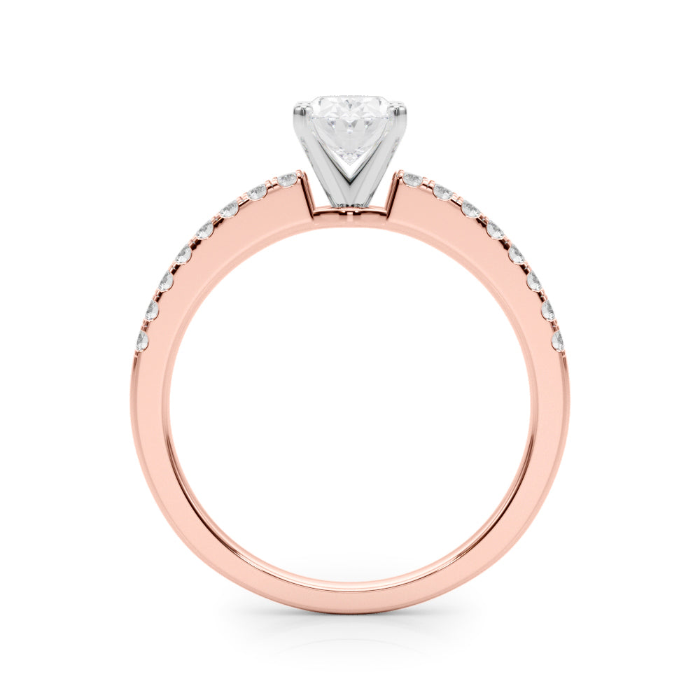 Rose gold Oval Solitaire Diamond with Pavé Band and Four-Prong Setting 2