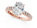 Rose gold Oval Solitaire Diamond with Pavé Band and Four-Prong Setting_74
