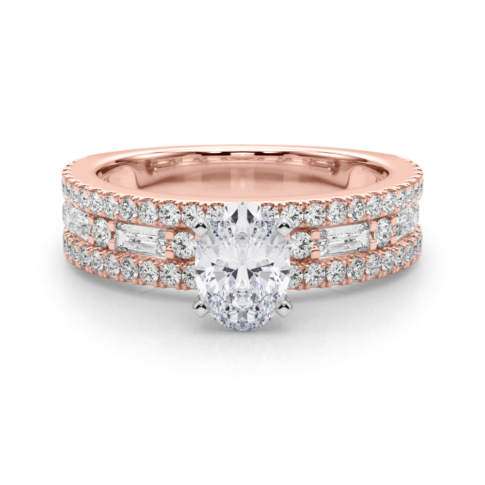 Rose gold Oval Solitaire Diamond with Pave and Channel Set Band 1