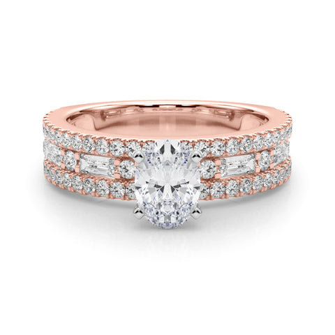 Rose gold Oval Solitaire Diamond with Pave and Channel Set Band 1