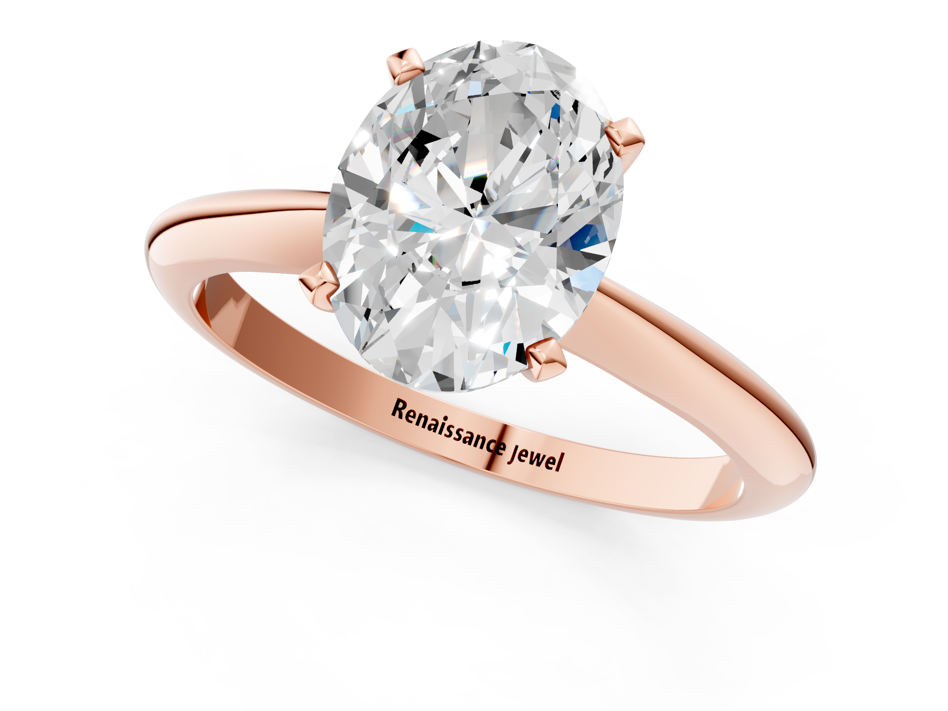 Rose gold Oval Solitaire Engagement Ring with Classic Band and Four-Prong Setting_64