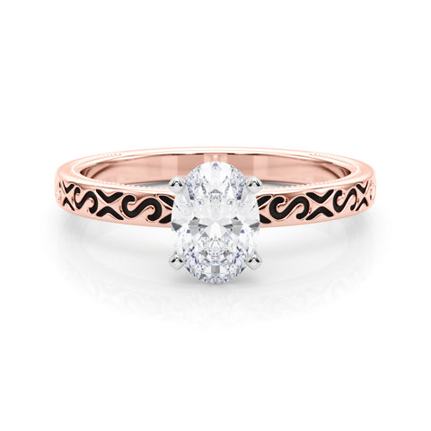 Rose gold Oval Solitaire Engagement Ring with Scrollwork Band and Four-Prong Setting 1
