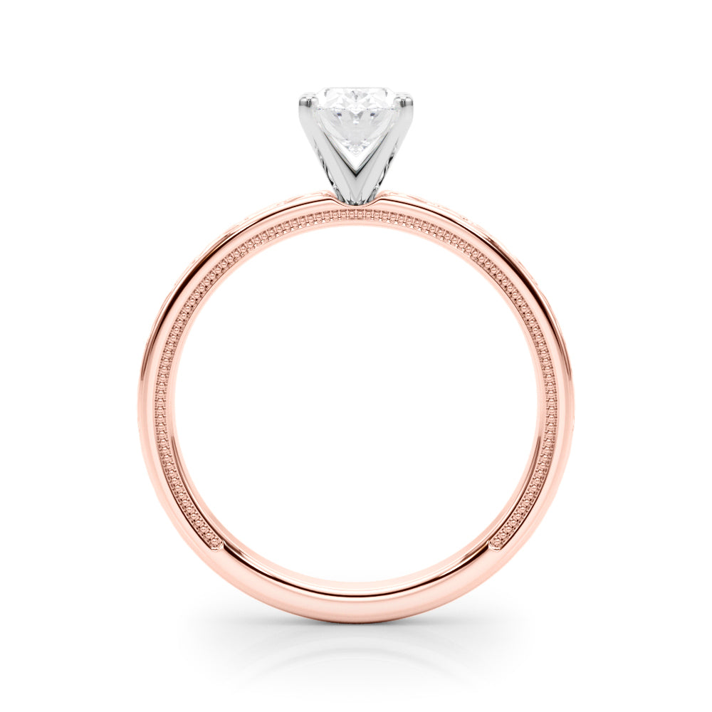Rose gold Oval Solitaire Engagement Ring with Scrollwork Band and Four-Prong Setting 2