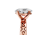 Rose gold Oval Solitaire Engagement Ring with Scrollwork Band and Four-Prong Setting_124
