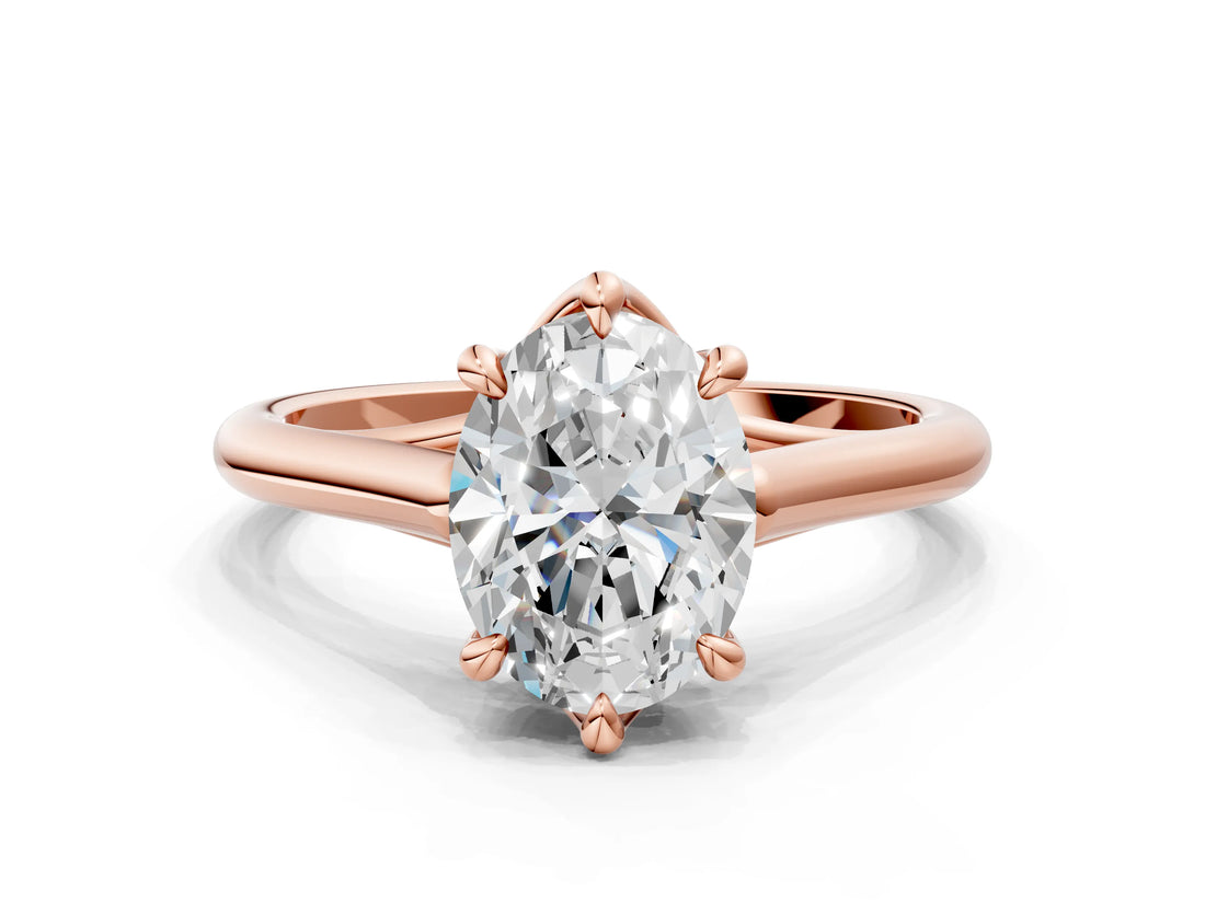 Rose gold Oval Solitaire Engagement Ring with Six-Prong Setting and Classic Band 2