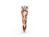 Rose gold Oval Solitaire Filigree Engagement Ring with Halo and Prong Setting_76