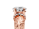 Rose gold Oval Solitaire Filigree Engagement Ring with Halo and Prong Setting_79