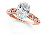 Rose gold Oval Solitaire Floral Milgrain Engagement Ring_32