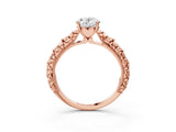 Rose gold Oval Solitaire Floral Milgrain Engagement Ring_34