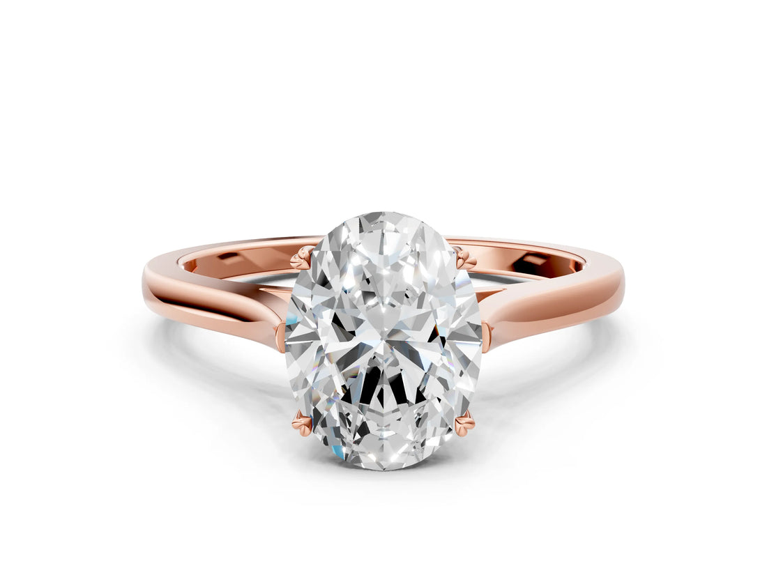 Rose gold Oval Solitaire Heart Prong Engagement Ring with Tapered Band_55