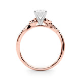 Rose gold Oval Solitaire Leaf-Inspired Diamond Ring with Pavé Band and Four-Prong Setting 2