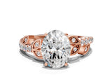 Rose gold Oval Solitaire Leaf-Inspired Diamond Ring with Pavé Band and Four-Prong Setting_4