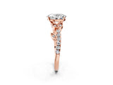 Rose gold Oval Solitaire Leaf-Inspired Diamond Ring with Pavé Band and Four-Prong Setting_6