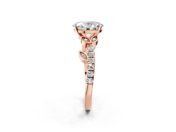 Rose Gold Oval Leaf Solitaire Engagement Ring Setting with Pave Band