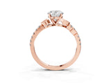 Rose gold Oval Solitaire Leaf-Inspired Diamond Ring with Pavé Band and Four-Prong Setting_7