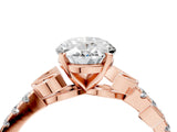 Rose gold Oval Solitaire Leaf-Inspired Diamond Ring with Pavé Band and Four-Prong Setting_8