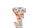 Rose gold Oval Solitaire Leaf-Inspired Diamond Ring with Pavé Band and Four-Prong Setting_9