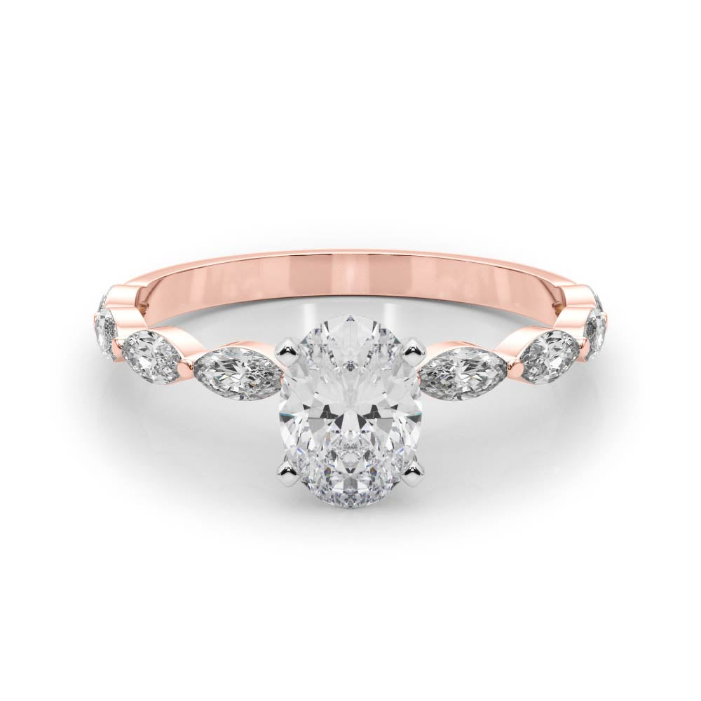 Rose gold Oval Solitaire Marquise Side Stone Prong Setting Ring 1