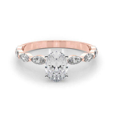 Rose gold Oval Solitaire Marquise Side Stone Prong Setting Ring 1