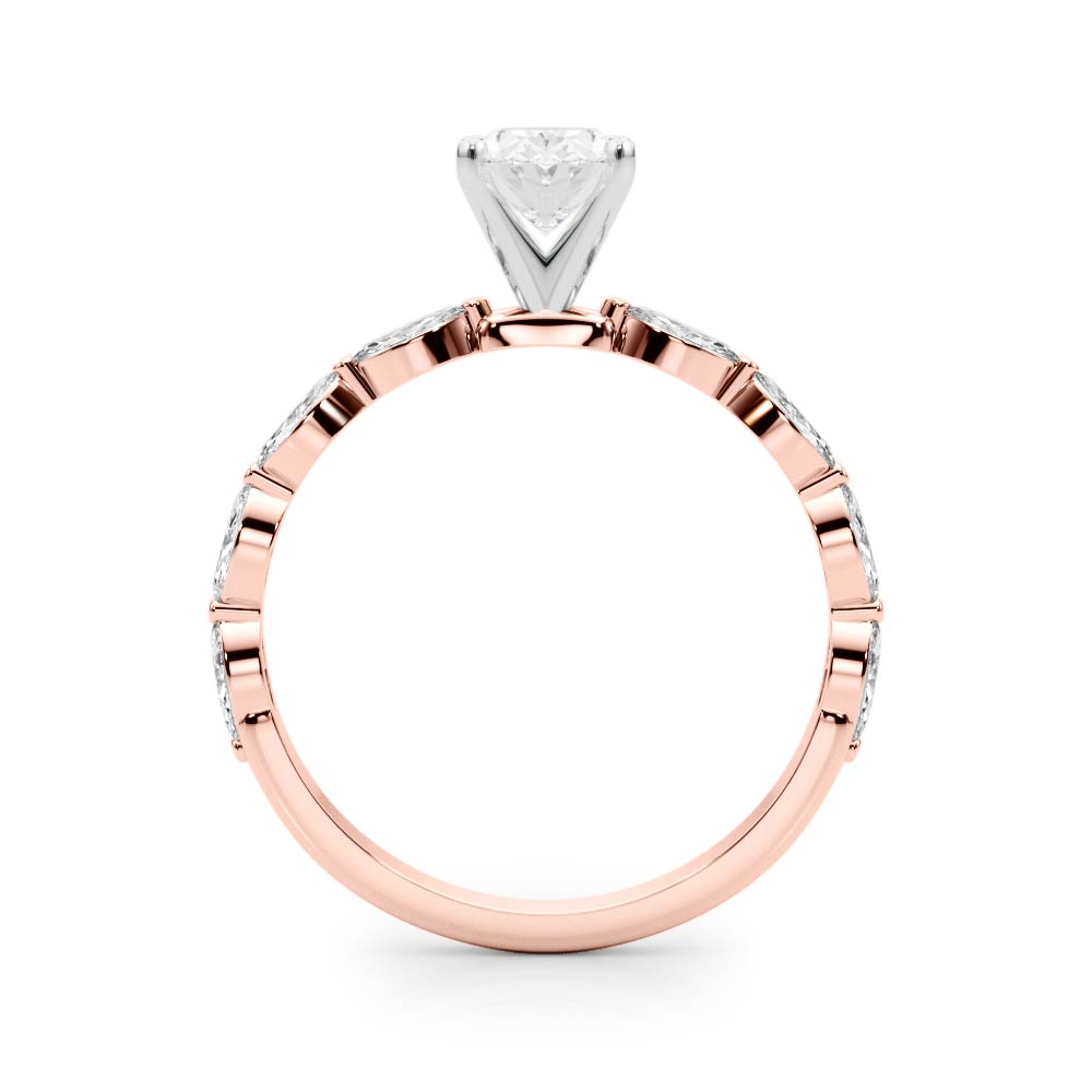 Rose gold Oval Solitaire Marquise Side Stone Prong Setting Ring 2