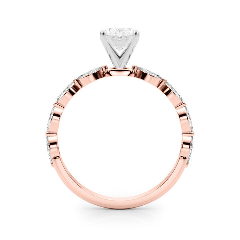 Rose gold Oval Solitaire Marquise Side Stone Prong Setting Ring 2