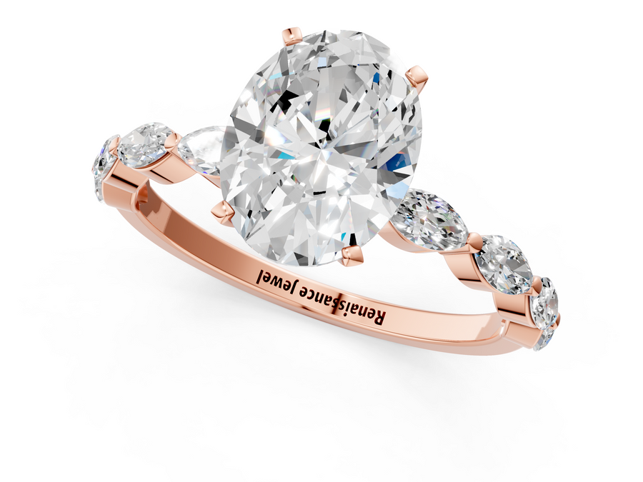 Rose gold Oval Solitaire Marquise Side Stone Prong Setting Ring