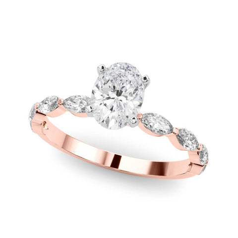 Rose gold Oval Solitaire Marquise Side Stone Prong Setting Ring