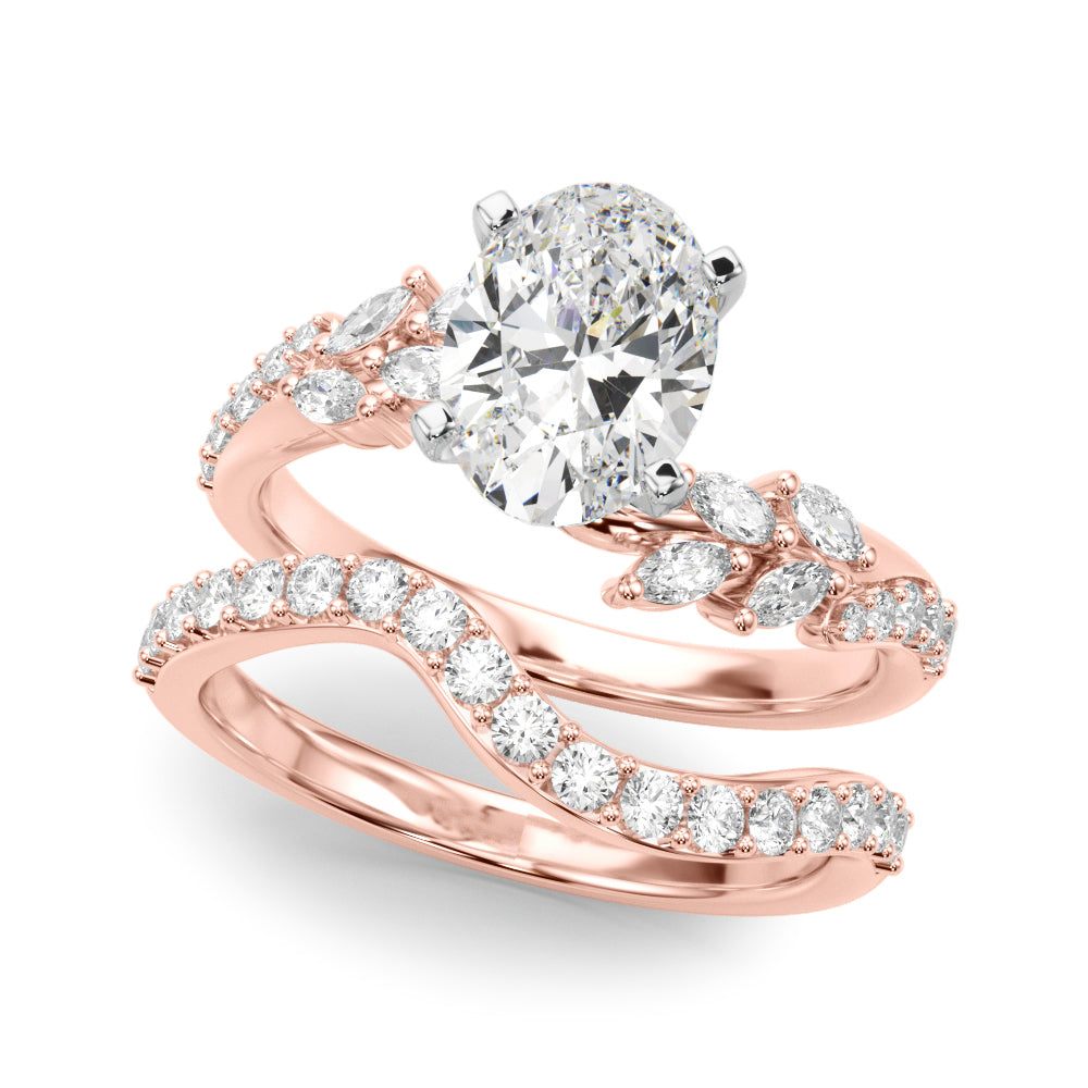 Rose gold Oval Solitaire Marquise Twist Band with Six-Prong Setting 1