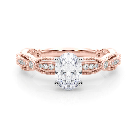 Rose gold Oval Solitaire Milgrain Diamond Engagement Ring with Bezel and Marquise Band 1