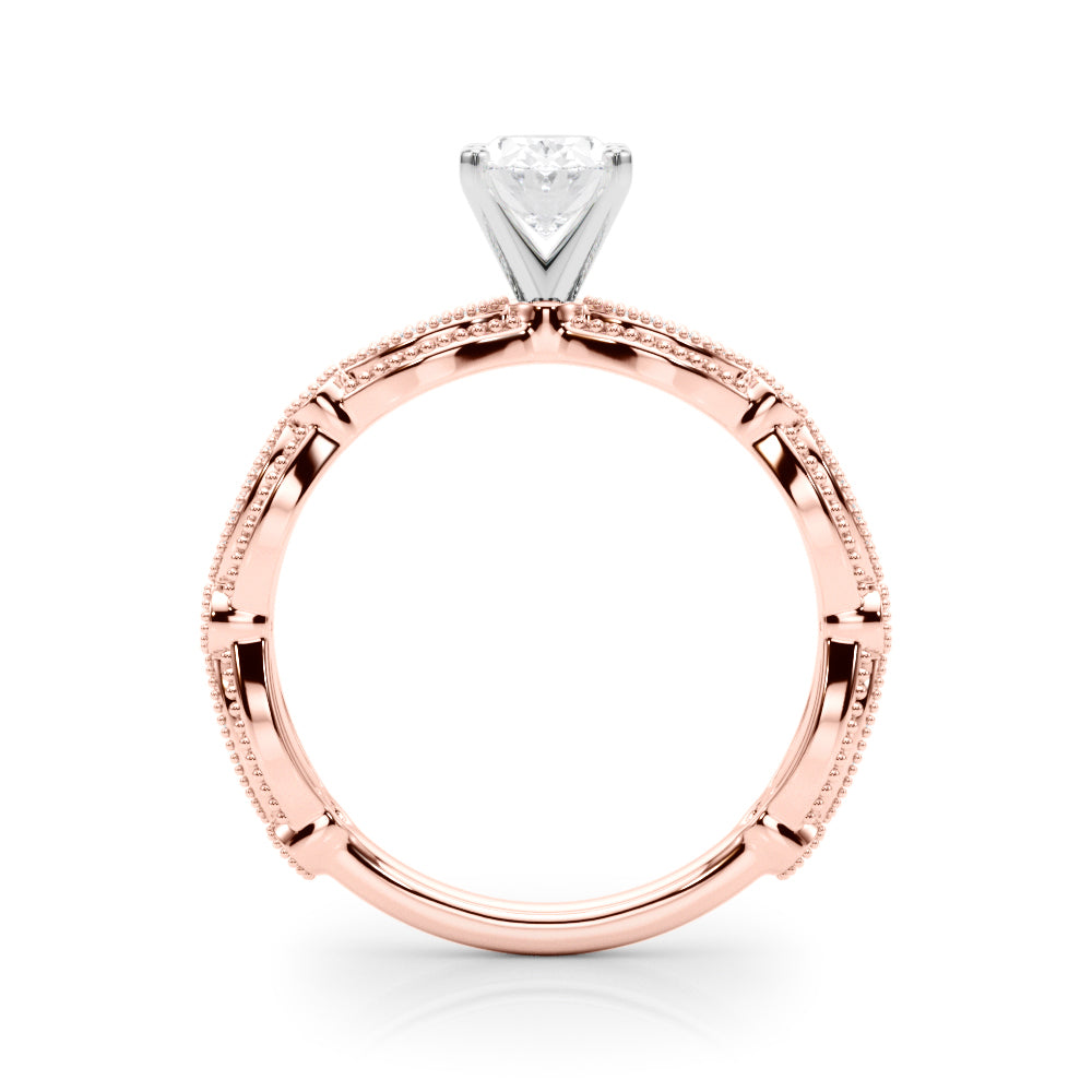 Rose gold Oval Solitaire Milgrain Diamond Engagement Ring with Bezel and Marquise Band 2