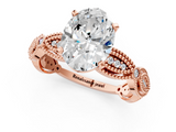 Rose gold Oval Solitaire Milgrain Diamond Engagement Ring with Bezel and Marquise Band_155
