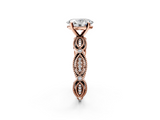 Rose gold Oval Solitaire Milgrain Diamond Engagement Ring with Bezel and Marquise Band_156