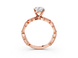 Rose gold Oval Solitaire Milgrain Diamond Engagement Ring with Bezel and Marquise Band_157