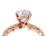 Rose gold Oval Solitaire Milgrain Diamond Engagement Ring with Bezel and Marquise Band_158