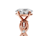 Rose gold Oval Solitaire Milgrain Diamond Engagement Ring with Bezel and Marquise Band_159