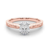 Rose gold Oval Solitaire Milgrain Engraved Band with Four-Prong Setting 1