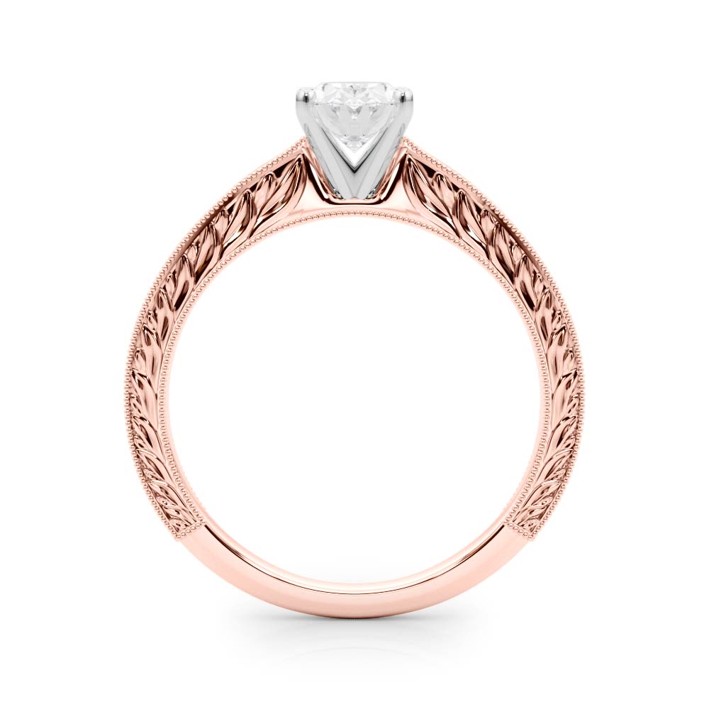 Rose gold Oval Solitaire Milgrain Engraved Band with Four-Prong Setting 2