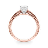 Rose gold Oval Solitaire Milgrain Engraved Band with Four-Prong Setting 2