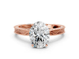 Rose gold Oval Solitaire Milgrain Engraved Band with Four-Prong Setting_12