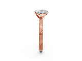 Rose gold Oval Solitaire Milgrain Engraved Band with Four-Prong Setting_14