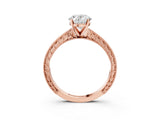 Rose gold Oval Solitaire Milgrain Engraved Band with Four-Prong Setting_15