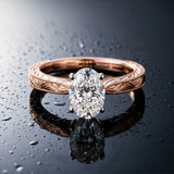 Rose gold Oval Solitaire Milgrain Engraved Band with Four-Prong Setting_7