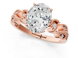 Rose gold Oval Solitaire Milgrain Leaf Band with Prong Setting_4