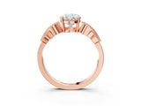 Rose gold Oval Solitaire Milgrain Leaf Band with Prong Setting_6