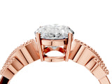 Rose gold Oval Solitaire Milgrain Leaf Band with Prong Setting_7