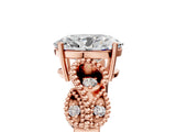 Rose gold Oval Solitaire Milgrain Leaf Band with Prong Setting_8