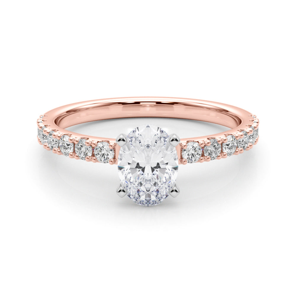 Rose gold Oval Solitaire Pavé Band with Four-Prong Setting 1