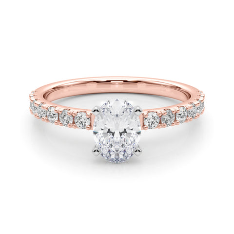Rose gold Oval Solitaire Pavé Band with Four-Prong Setting 1