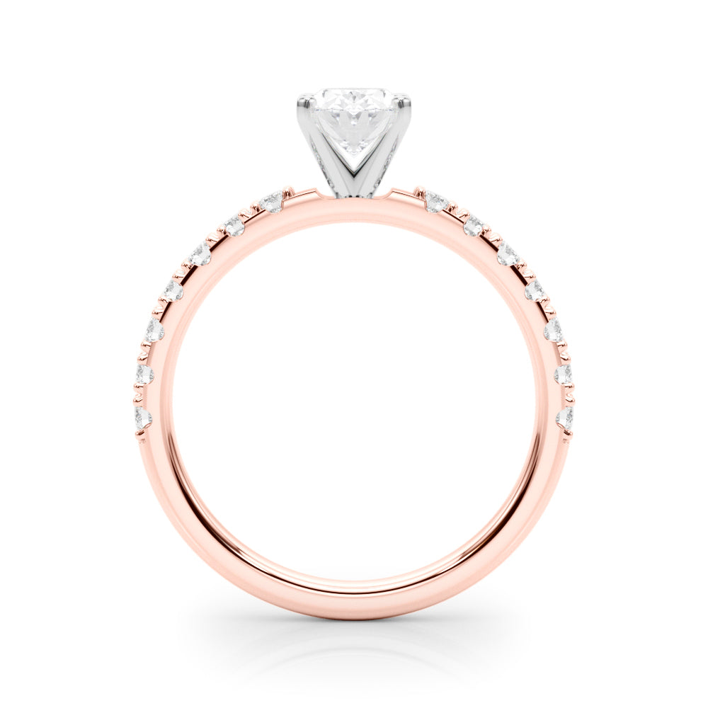 Rose gold Oval Solitaire Pavé Band with Four-Prong Setting 2